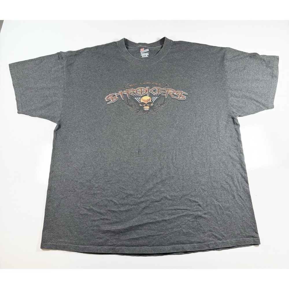 Strokers Dallas Rick Fairless Skull Men's 2XL‎ Bike Graphic Tee Gray Hanes Y2K
